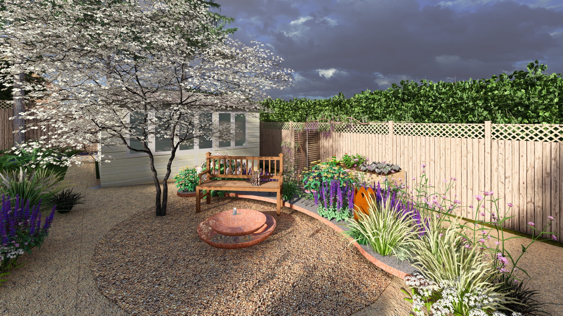 Crescent planting in gravel area — Findon Valley