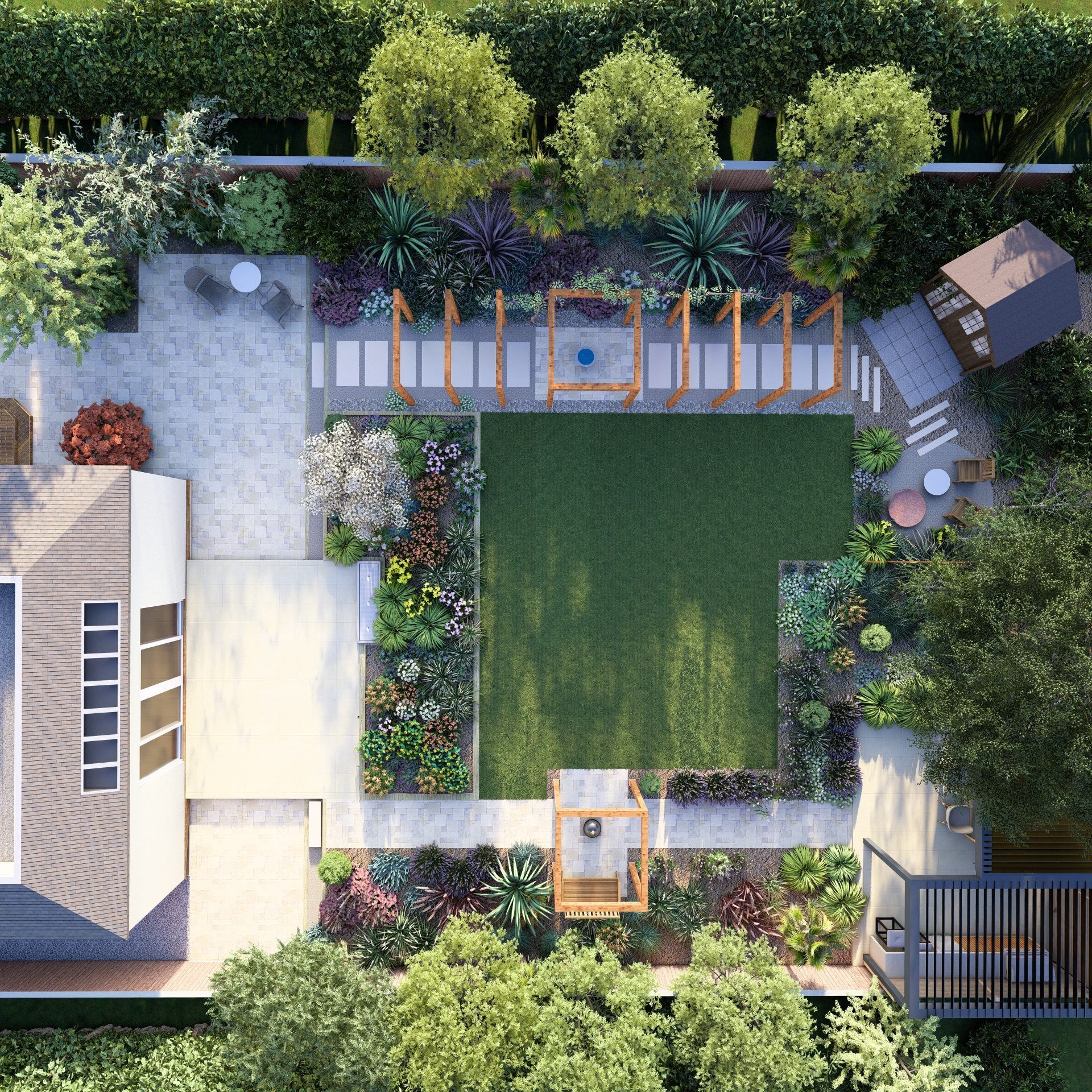 A birdsview images of a garden project in Rustington.