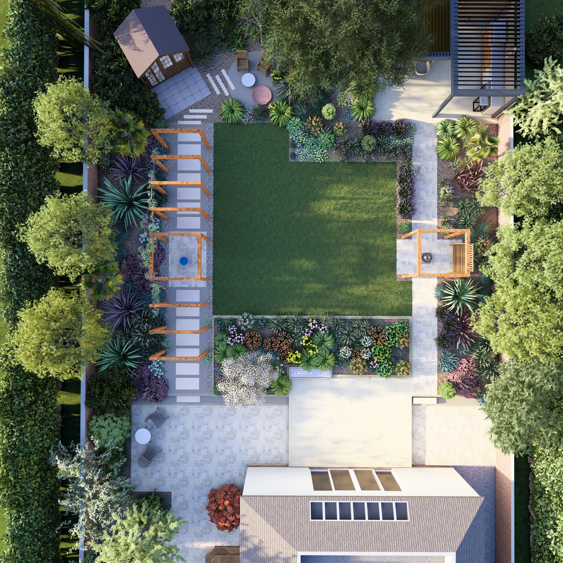 A birdsview images of a garden project in Rustington.