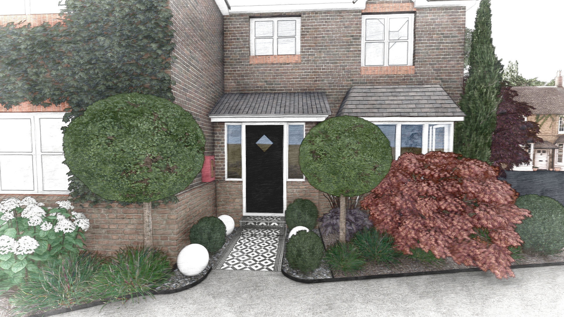 Studio Hummingbird | Project in Ashington: A fresh front garden for more curb appeal Entrance close-up — Ashington