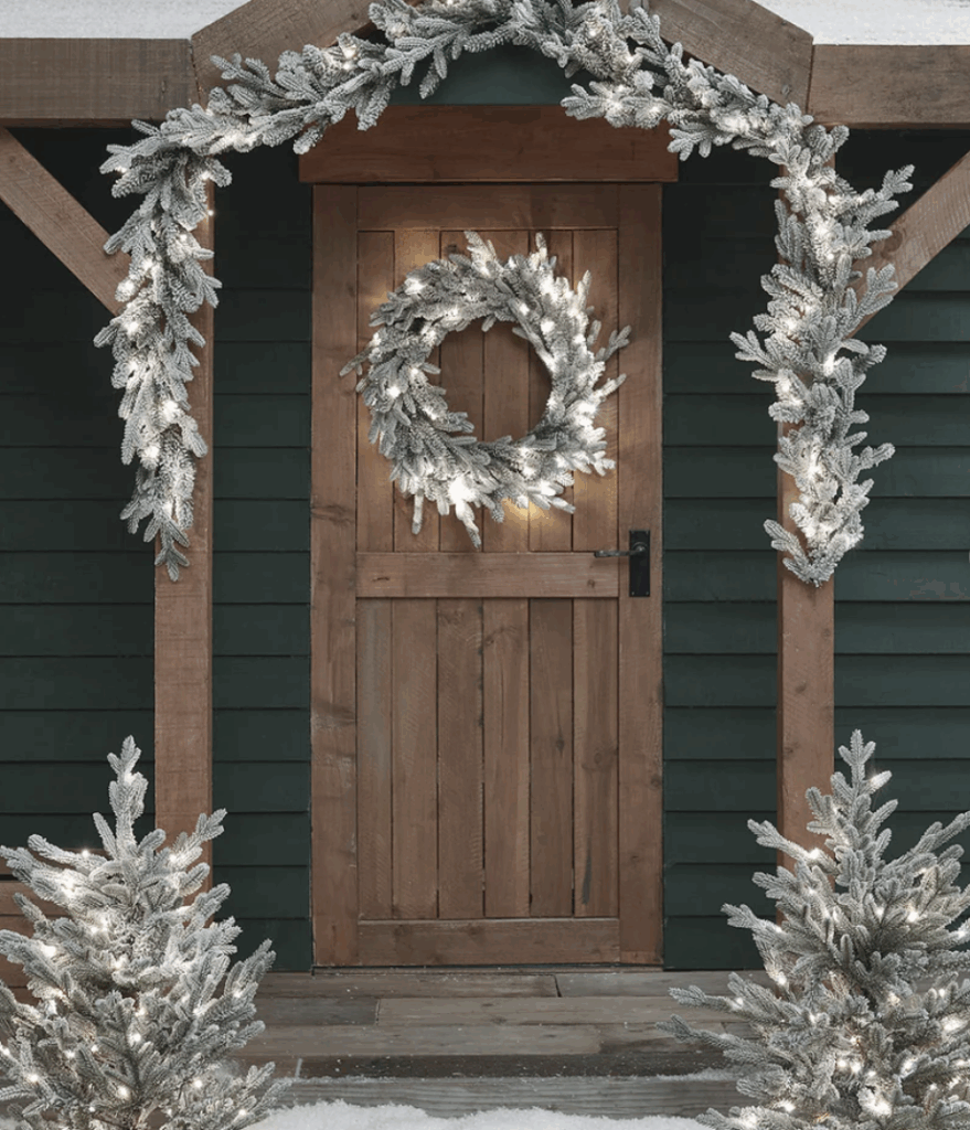 Pre-lit Christmas wreath and garland outdoor